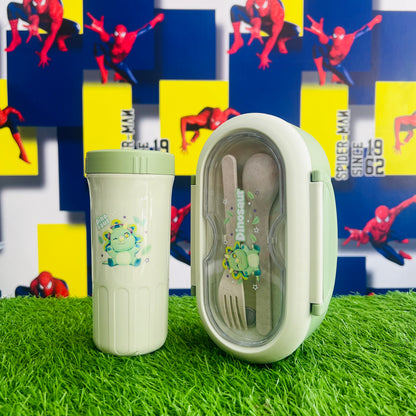 Dinosaur Plastic Lunch Box & Glass Set Green