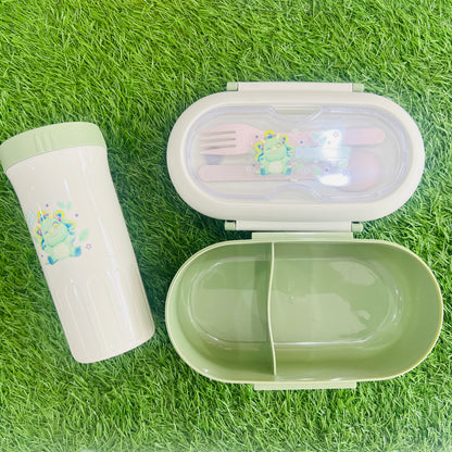 Dinosaur Plastic Lunch Box & Glass Set Green